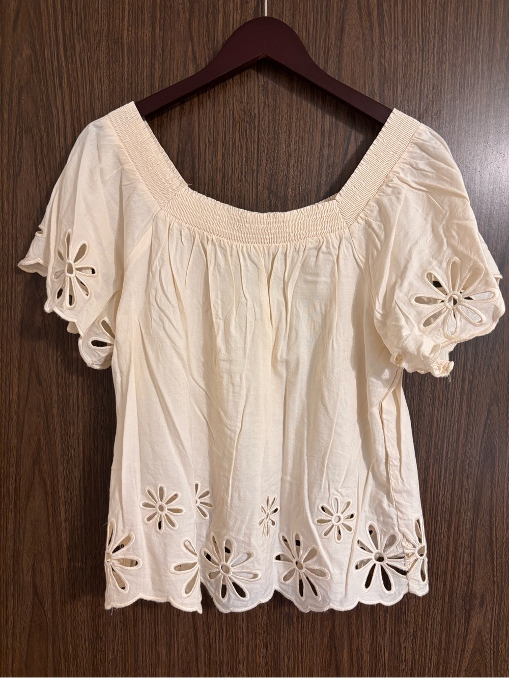 Jacqui E Cream Eyelet Peasant Blouse